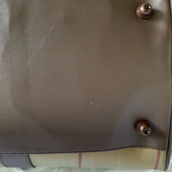Burberry Barbour Brown and Green Duffel Bag with Classic Plaid Design